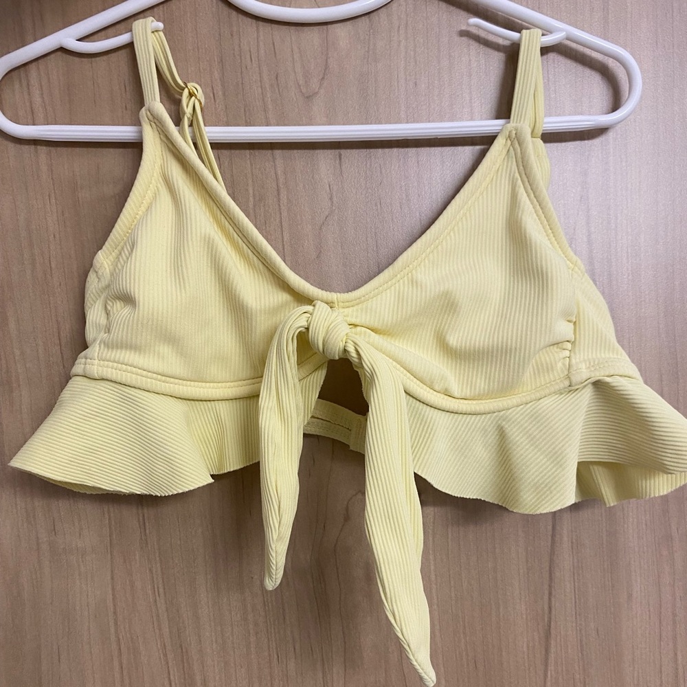 Yellow Target Juniors Ribbed Ruffle Tie-Front Bikini Top